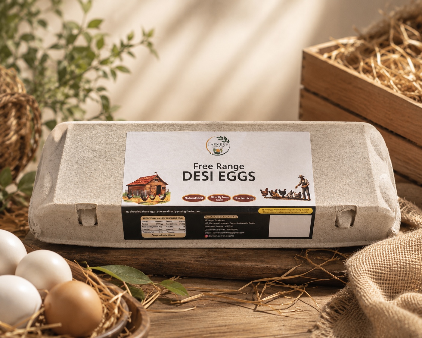 Farmers Corner tray of 12 free-range desi eggs